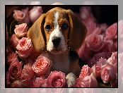 Róże, Mordka, Szczeniak, Beagle, Pies