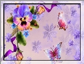 Motyle, Kwiaty, Grafika, Biedronka