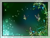 Niebieskie Kwiatki, Art, Motyle, Bokeh