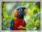 Kolorowa, Papuga, Grafika AI, Liście