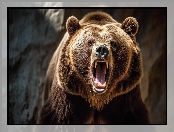 Otwarta, Paszcza, Kły, Niedźwiedź, Grizzly