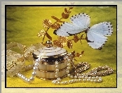 Perły, Motyl, Szkatułka, Złoto