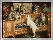 Koty, Carl Reichert, Pianino, Malarstwo, Obraz