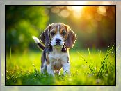 Grafika, Szczeniak, Beagle, Pies, Słoneczne, Światło