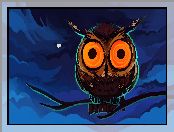 Niebieskie, Gałęzie, Tło, Brązowa, Grafika, Sowa, Oczy, Pomarańczowe