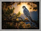 Iglaste, Drzewo, Gałązki, Ptak, Sokół wędrowny