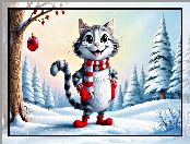 Zima, Rękawiczki, AI, Kot, Szalik