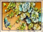 Róże, Art, Niebieskie, Motyl