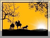 Słońca, Konie, Zachód, Jeździec