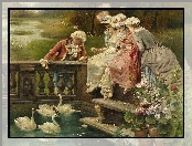 Łabędzie, Mężczyzna, Trzy, Taras, Kobiety