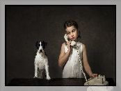 Telefon, Parson Russell terrier, Dziewczynka, Pies