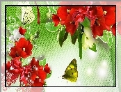 Tulipany, Art, Czerwone, Motyle
