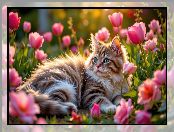 Tulipany, Kot, Kwiaty