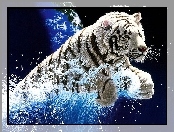 Tygrys, Woda, Biały, Grafika
