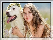 Wianek, Dziewczynka, Golden Retriever