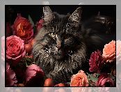 Kot, Ciemny, Róże, Zbliżenie