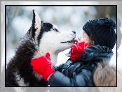 Zima, Park, Husky, Dziewczynka, Przyjazń