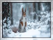 Wiewiórka, Zima, Grafika AI, Śnieg