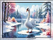 Łabędź, Ptak, Rzeka, Zima