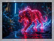 Stąpanie, Dzikie, Kolor, Komputerowa, Oświetlenie, Elektryczny, Zwierzę, Jaguar, Drapieżne, Różowy, Grafika