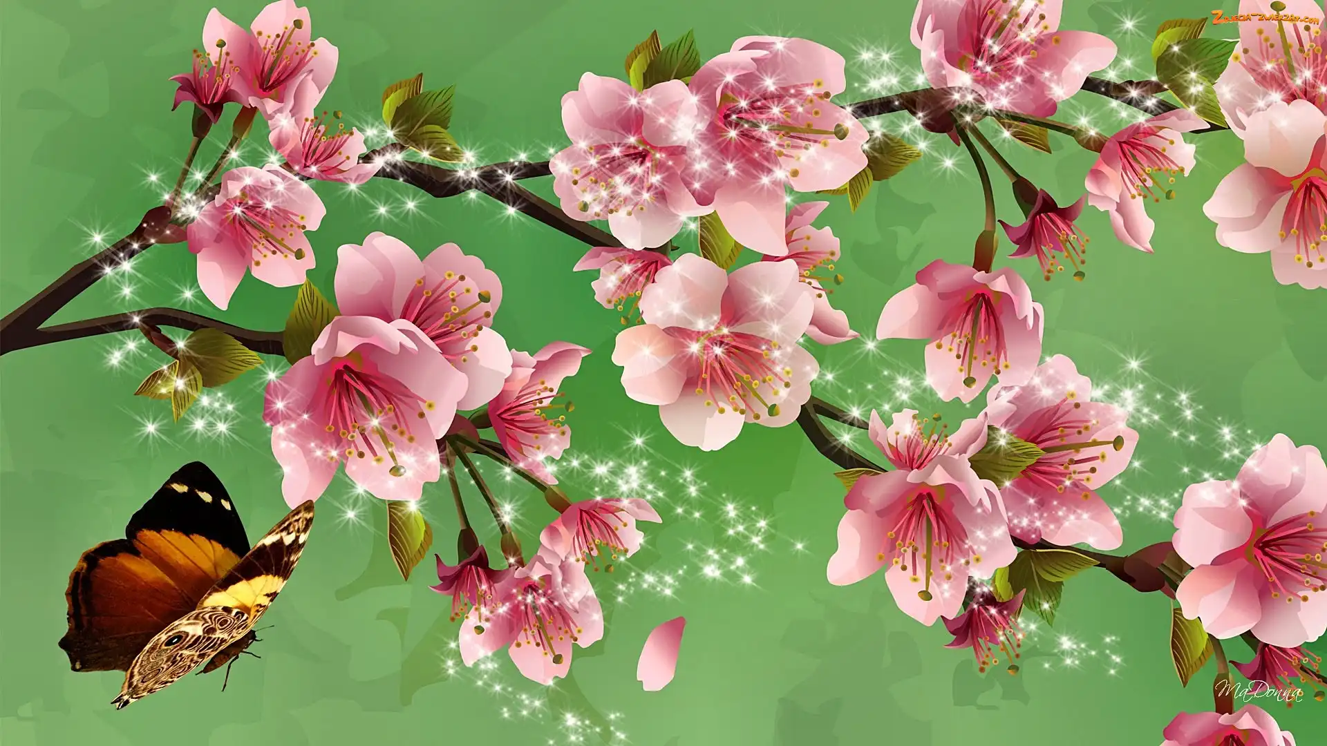 Art, Motyl, Owocowego, Kwiaty, Drzewa