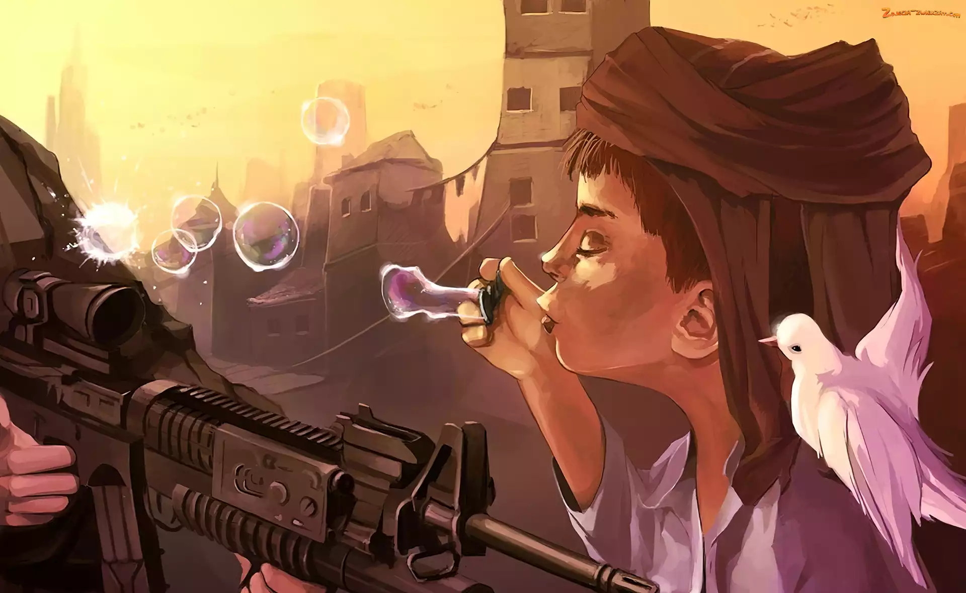 Bańki, Karabin, Chłopiec, Cyril Rolando, Gołąb