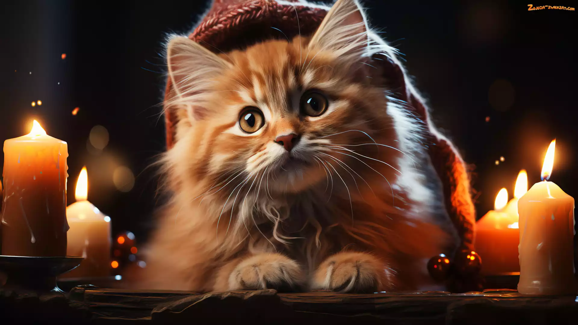 Puszysty, Kot, Świece, Czapka