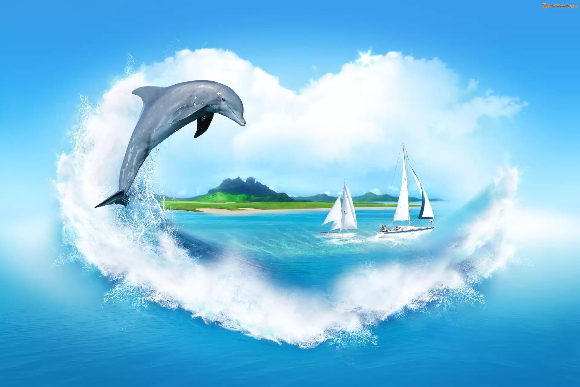 Morze, Delfin, Chmury
