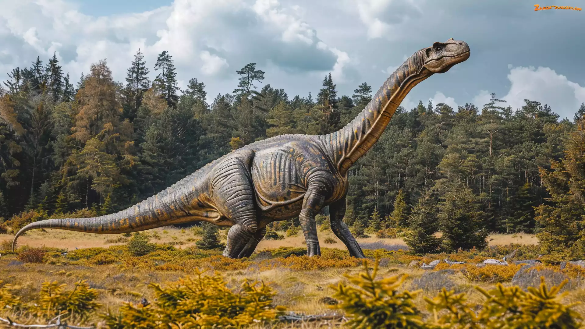Dinozaur, Brachiozaur, Grafika, Drzewa