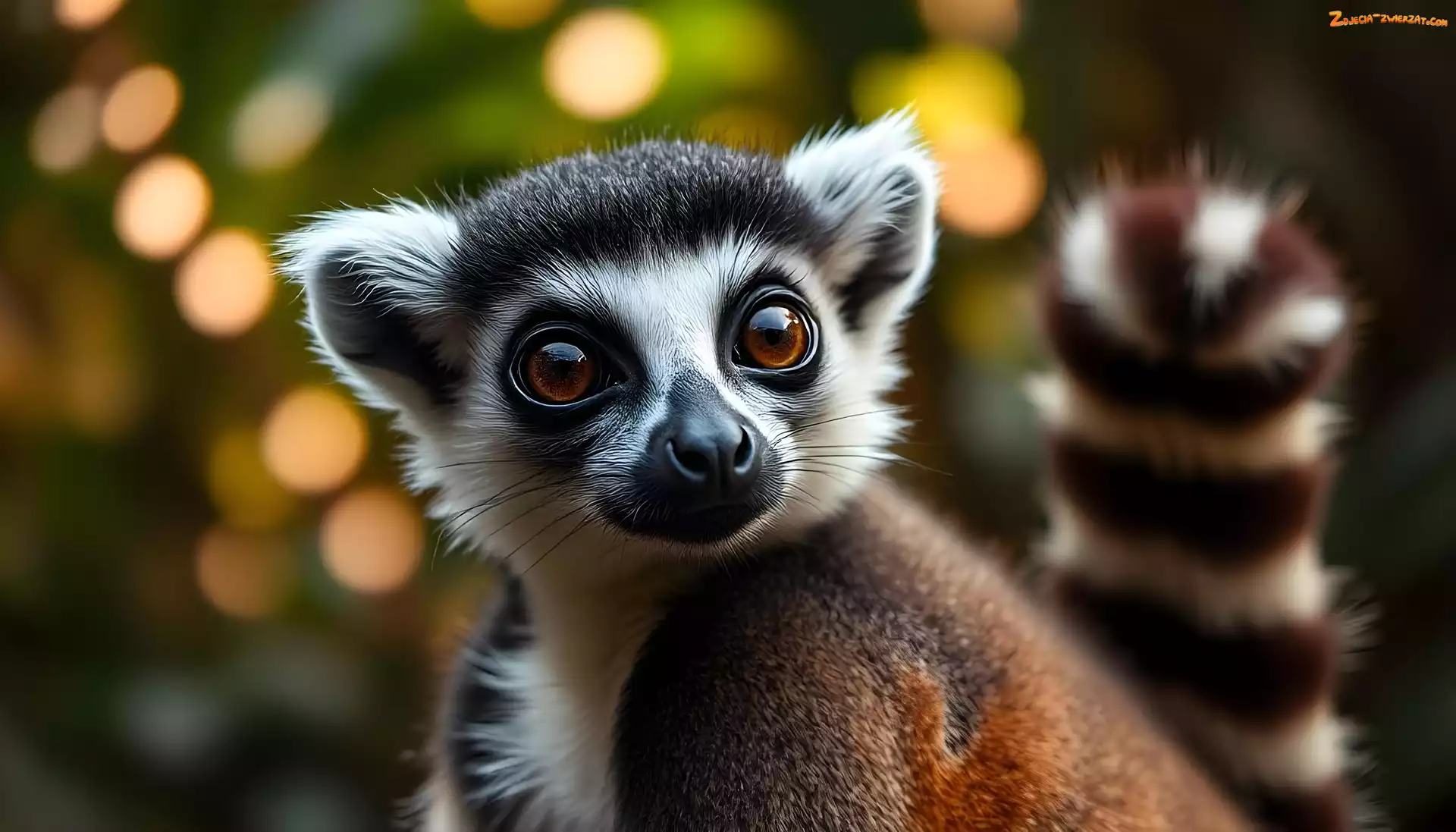 Grafika, Oczy, Lemur, Duże, Pasiasty, Ogon