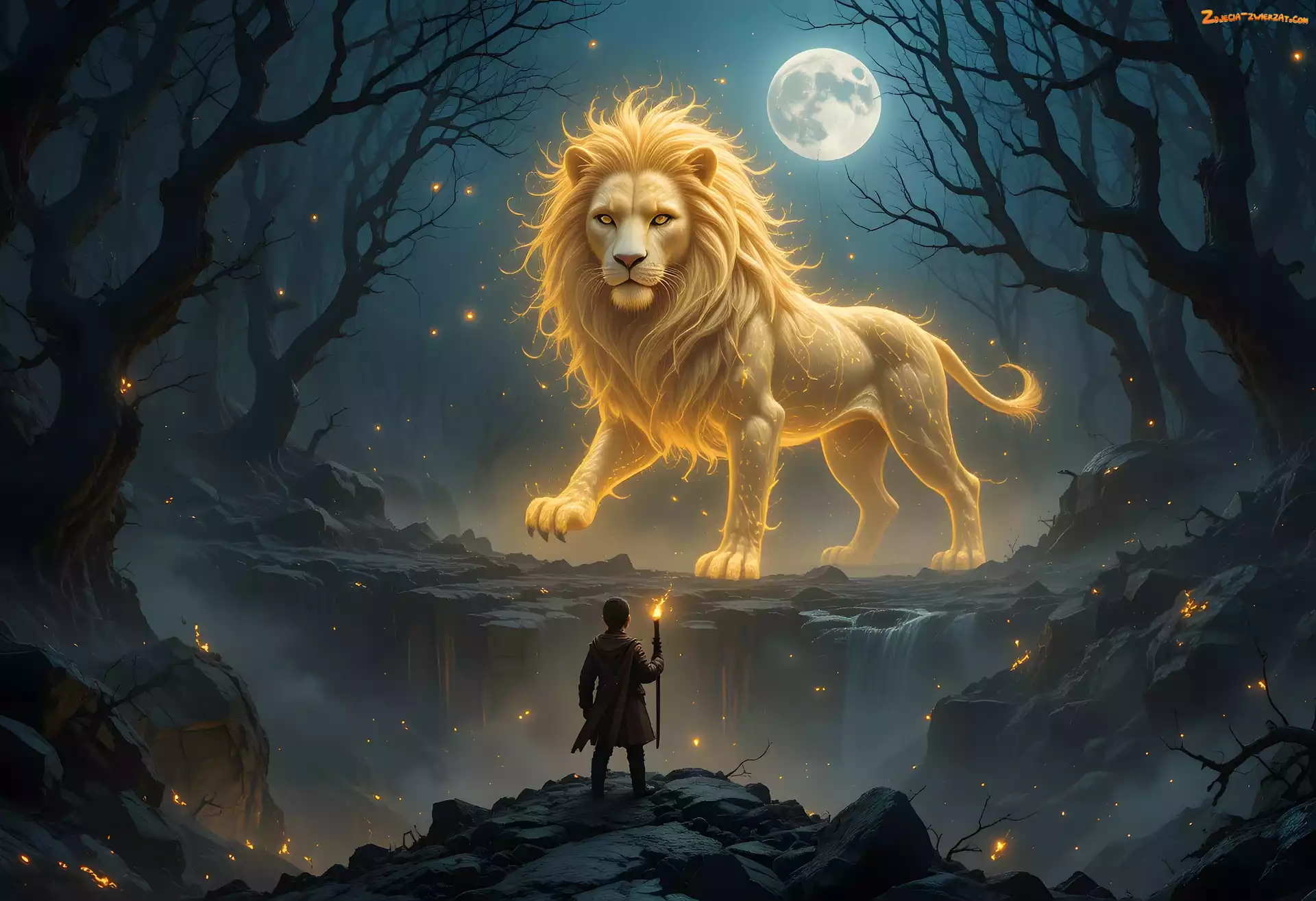 Fantasy, Lew, Księżyc, Dziecko