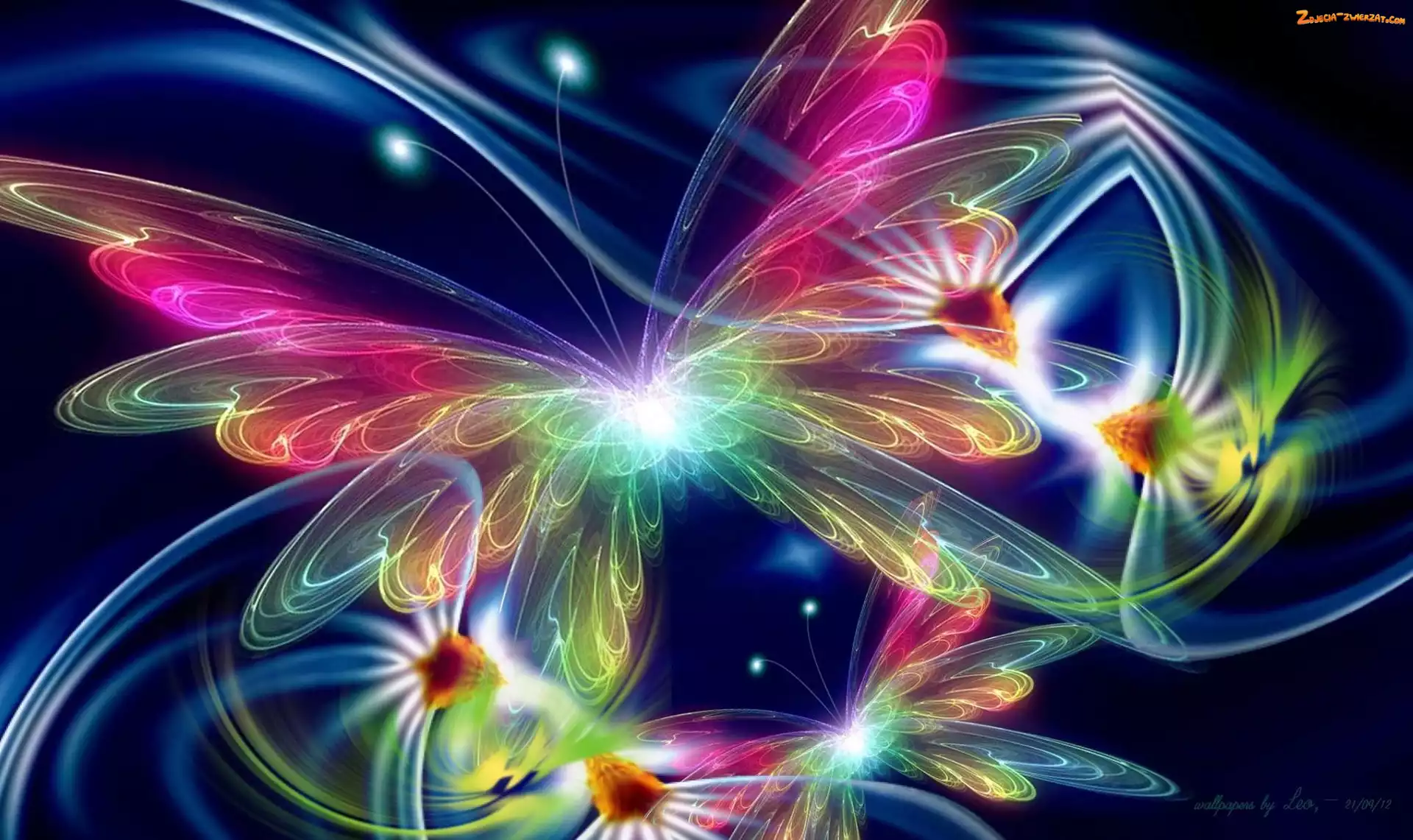Fractalius, Kwiaty, Poświata, Grafika, Motyl