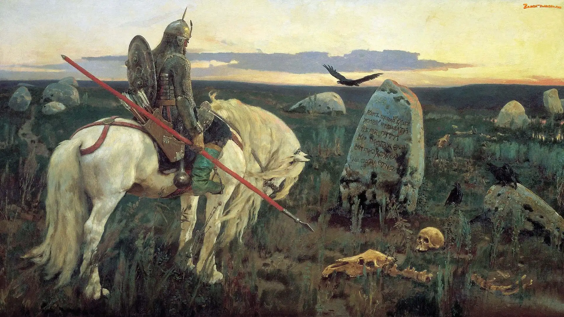Grób, Koń, Wiktor Wasniecow, Obraz, Rycerz