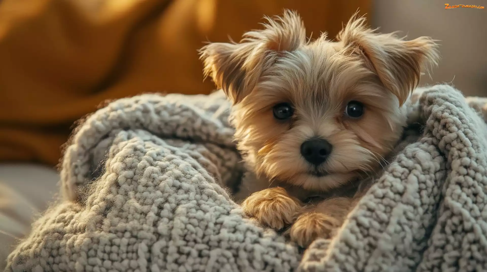 Spojrzenie, Yorkshire terrier, Koc, Pies, Szczeniak