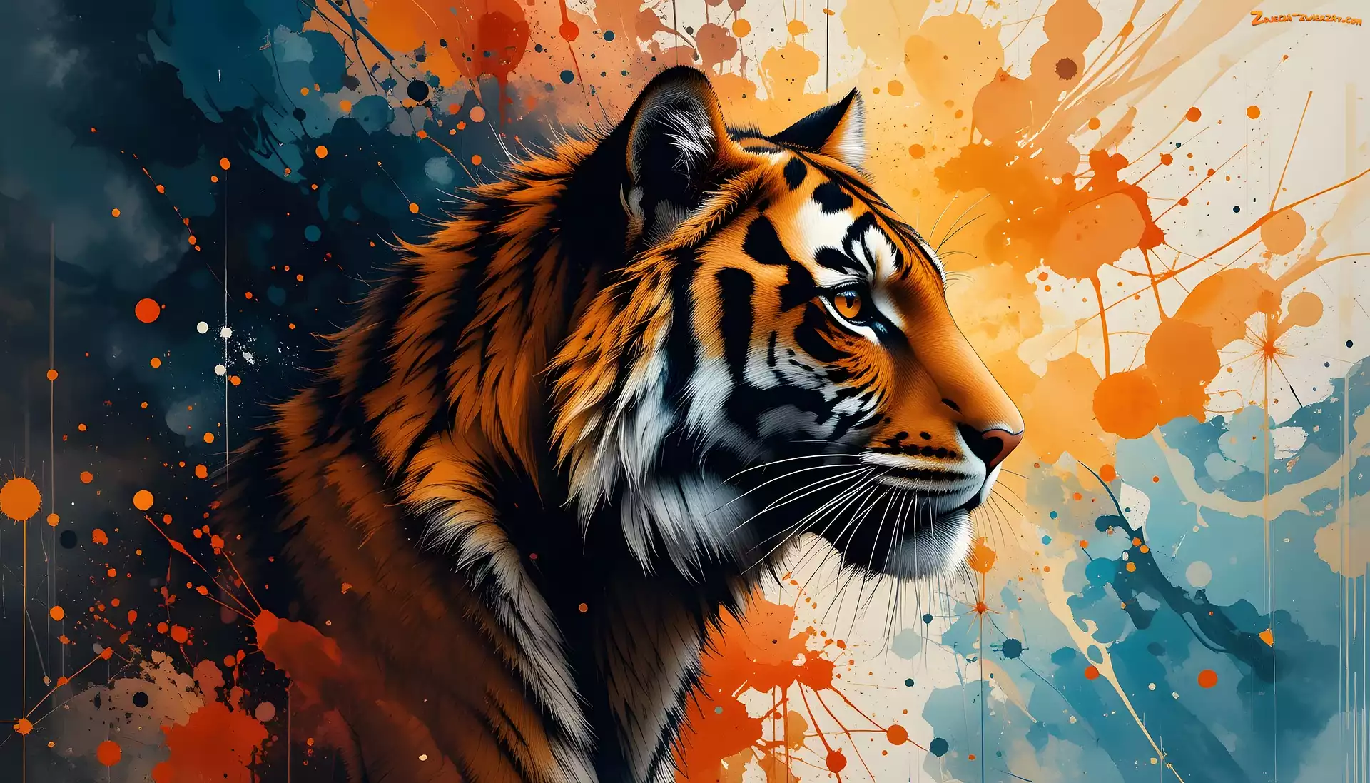 Tło, Kolorowe, Grafika, Tygrys, Profil