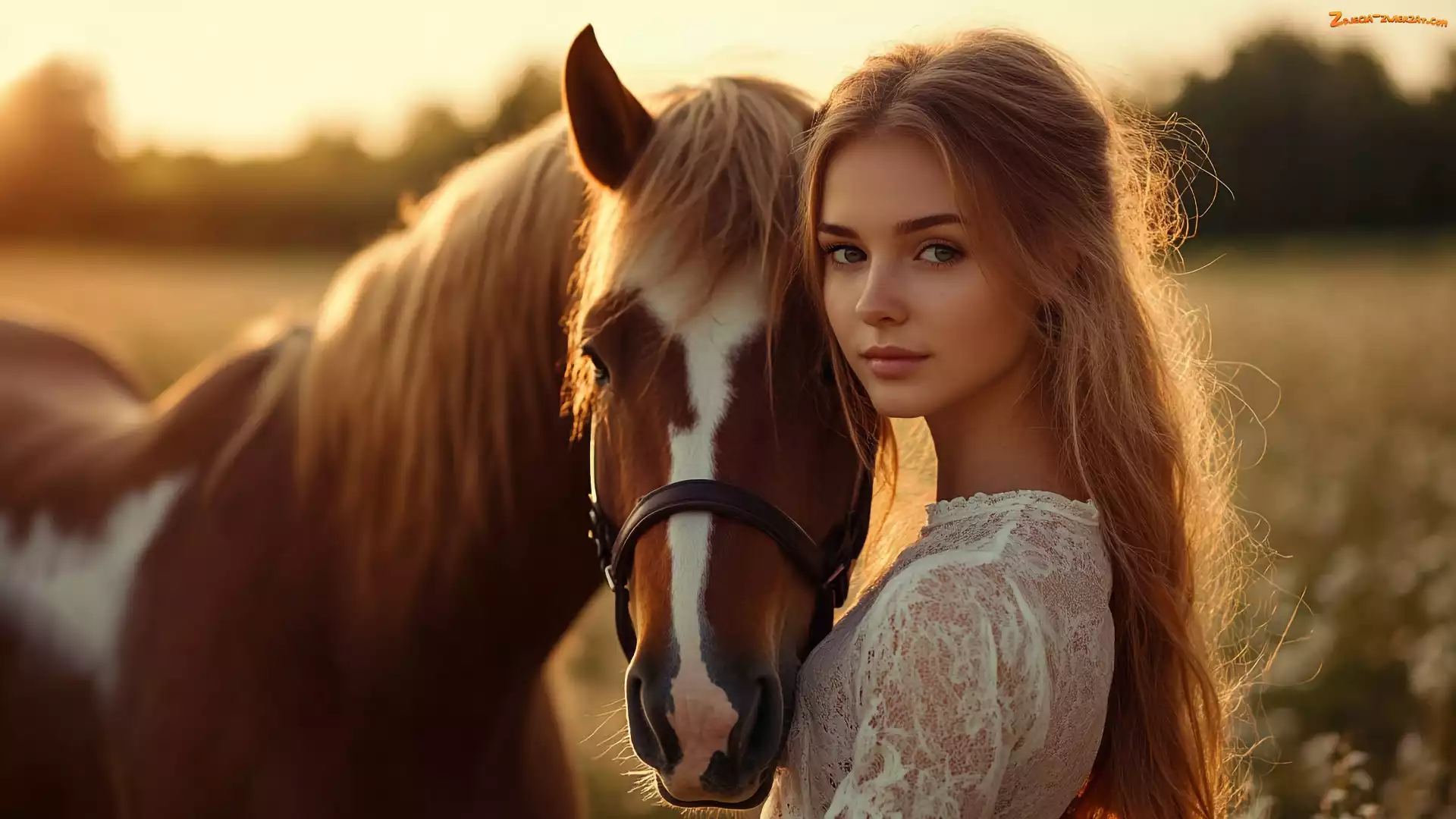 Kobieta, Blondynka, Pole, Koń