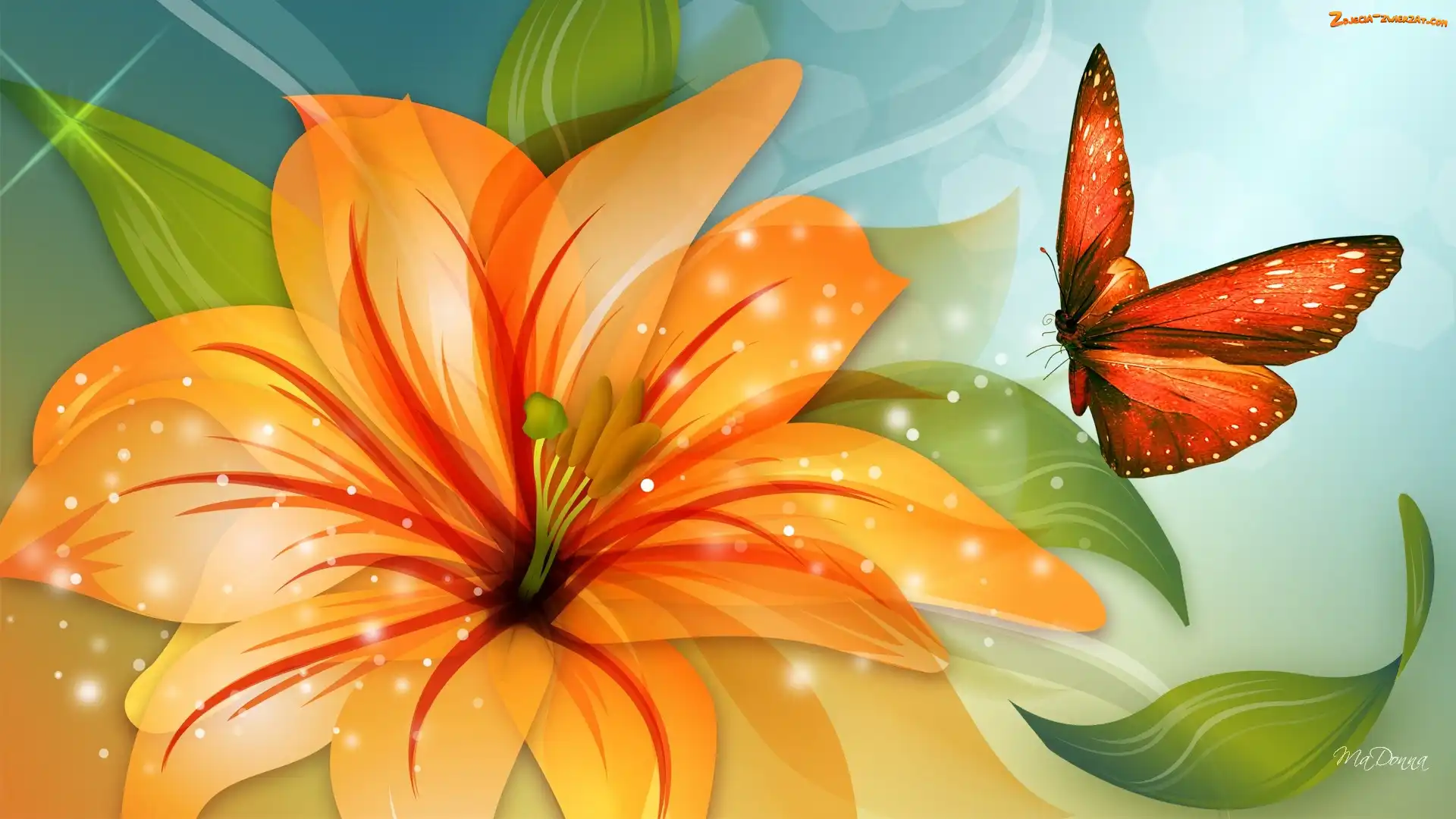 Kwiat, Art, Pomarańczowy, Motyl