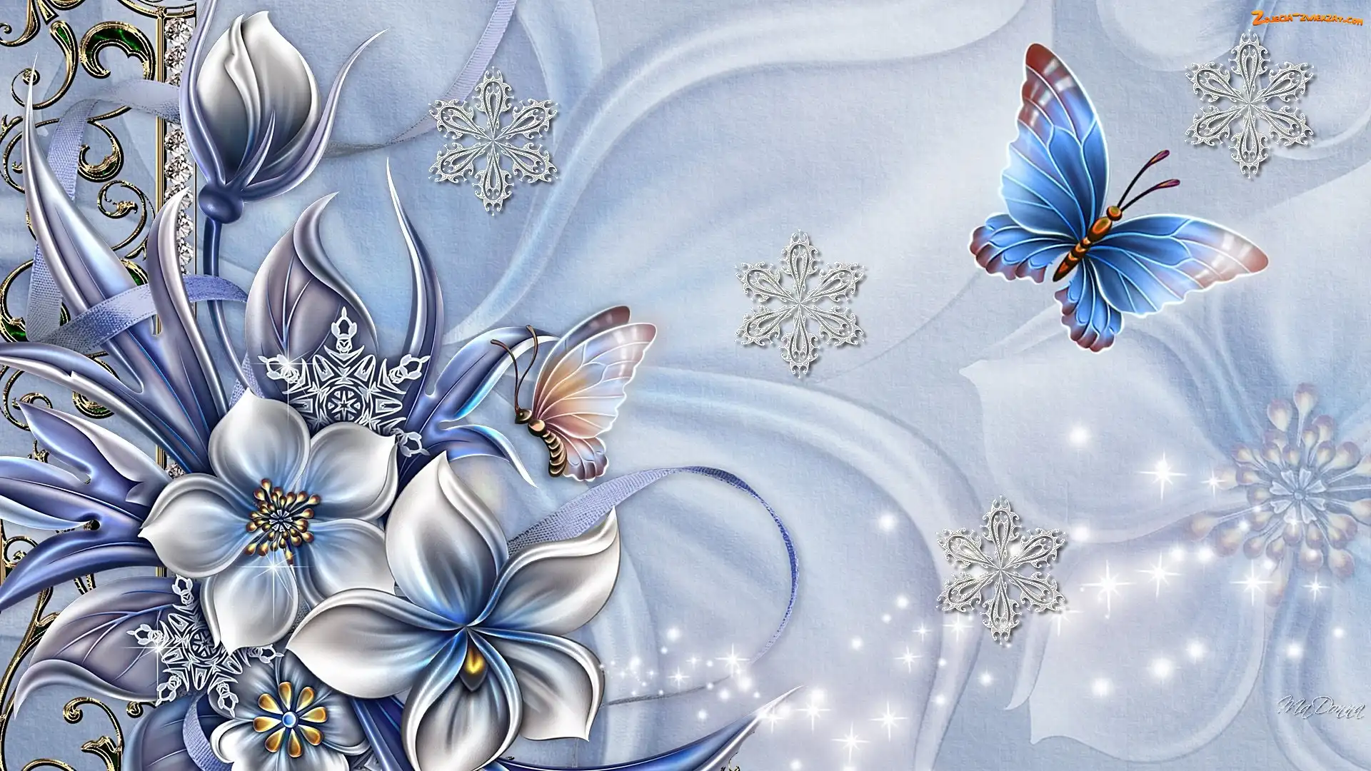 Art, Kwiaty, Motyle