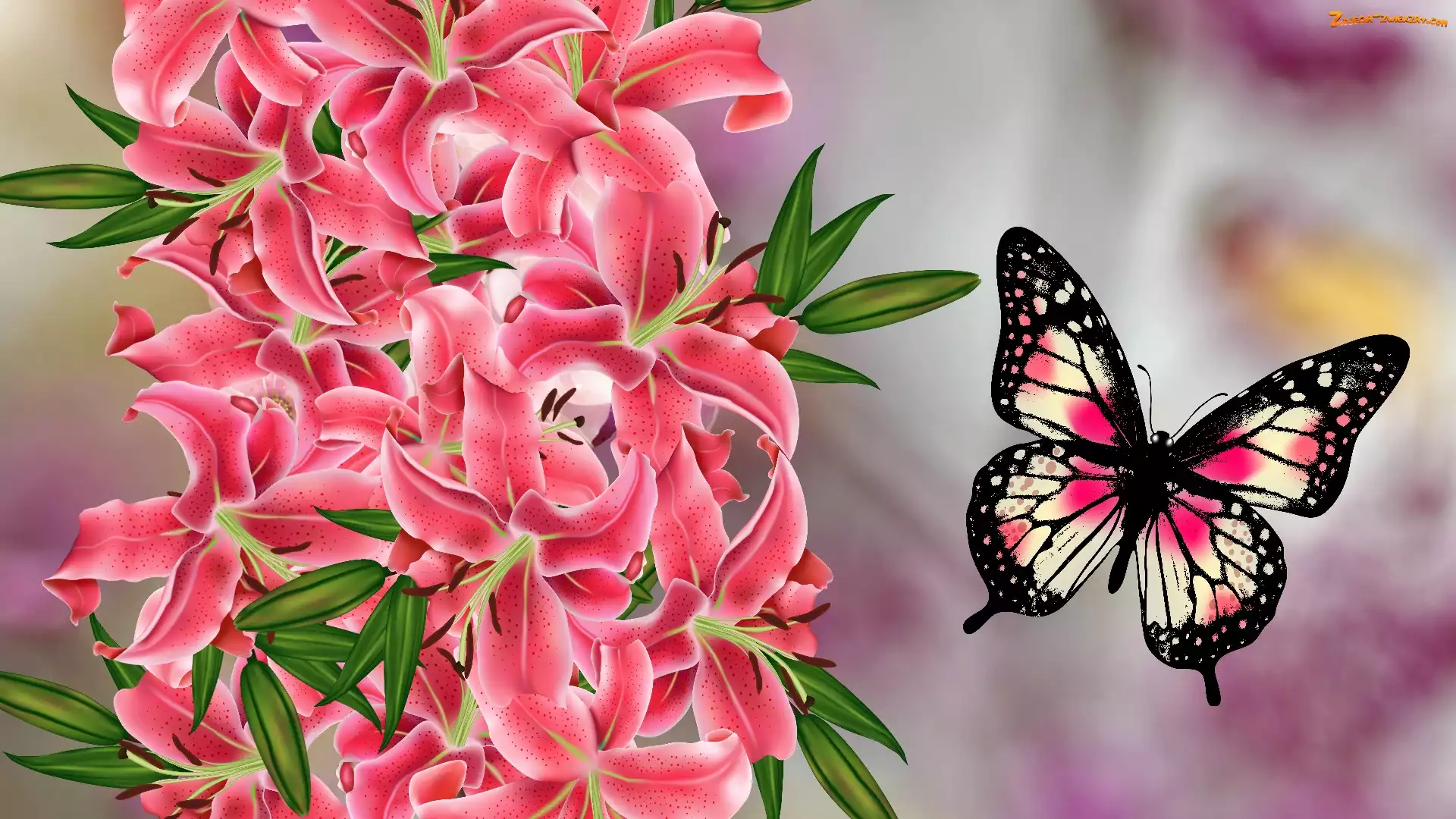 Grafika, Kwiaty, Motyl
