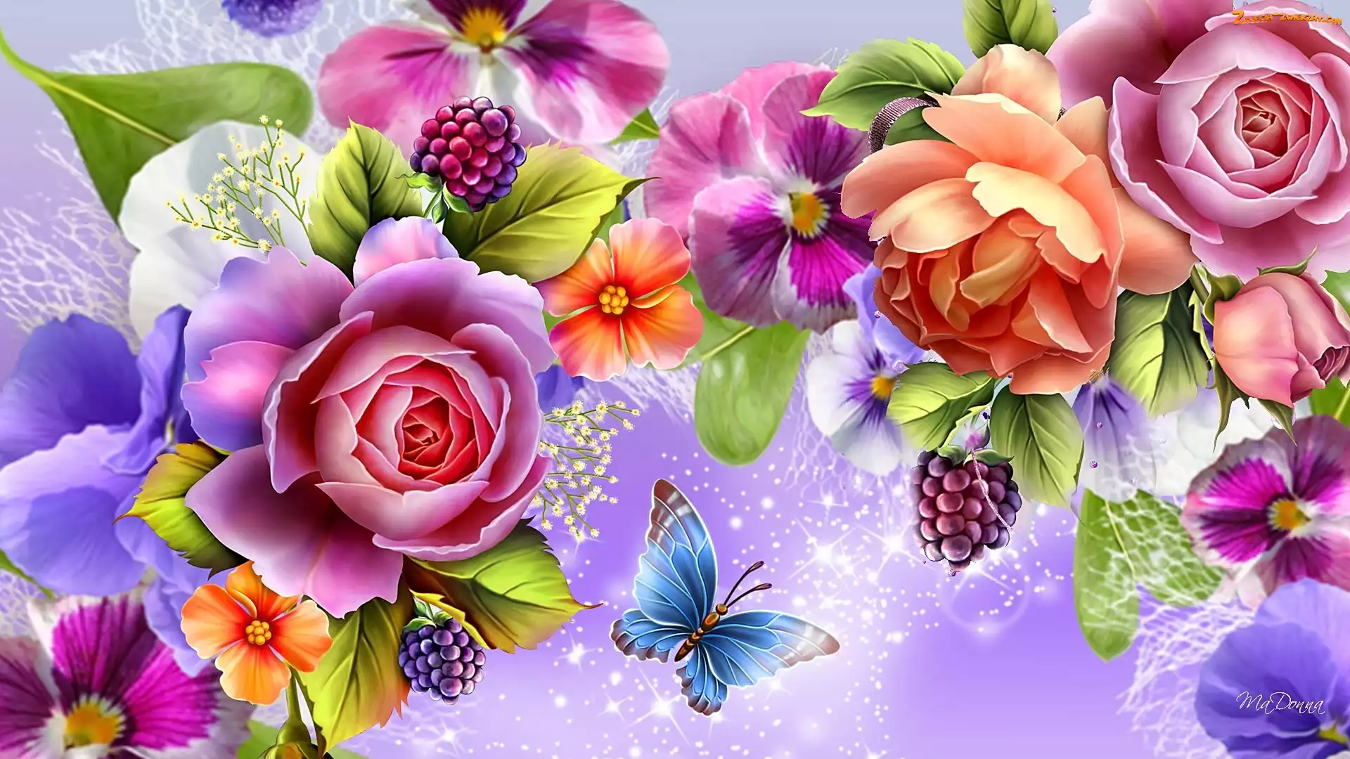 Kwiaty, Art, Kolorowe, Motyl