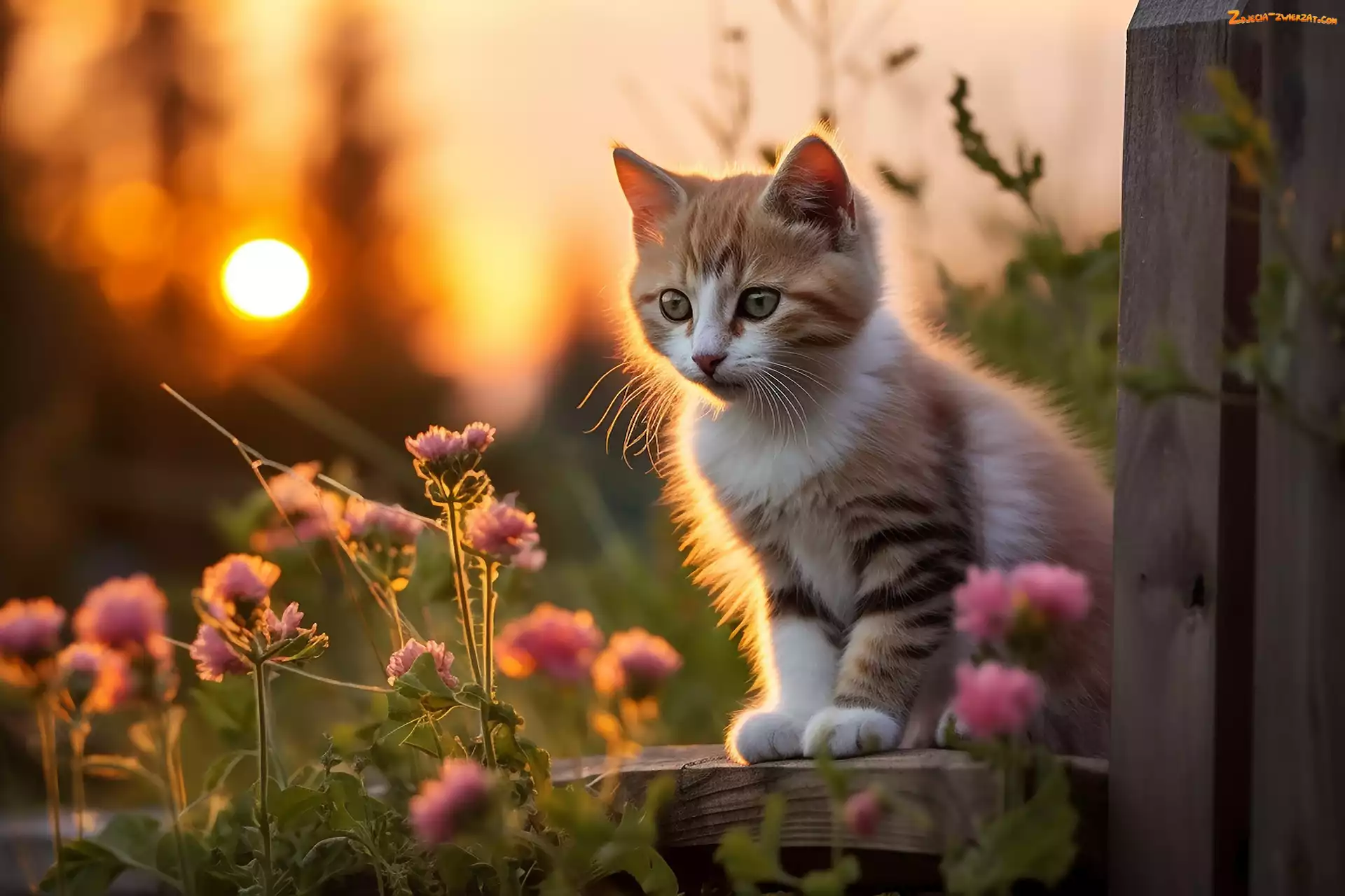 Kotek, Kot, Ogrodzenie, Kwiaty