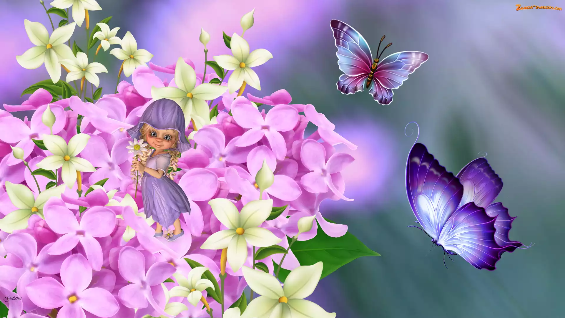 Laleczka, Grafika 2D Motyl, Kwiaty, Motyle