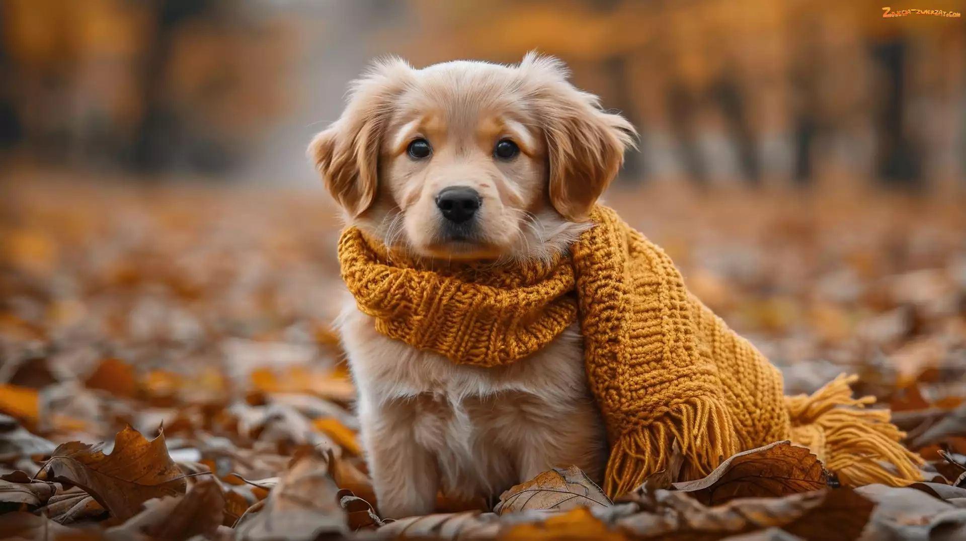 Wełniany, Pies, Szczeniak, Szalik, AI, Golden retriever, Liście