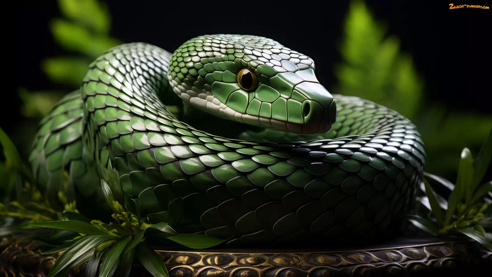Wąż, Zielony, Grafika, Miska