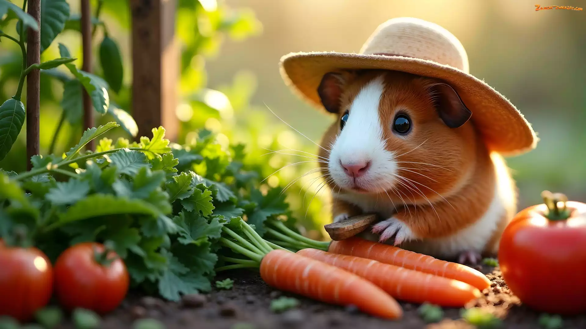 AI, Warzywa, Świnka morska, Kapelusz, Marchew, Pomidory