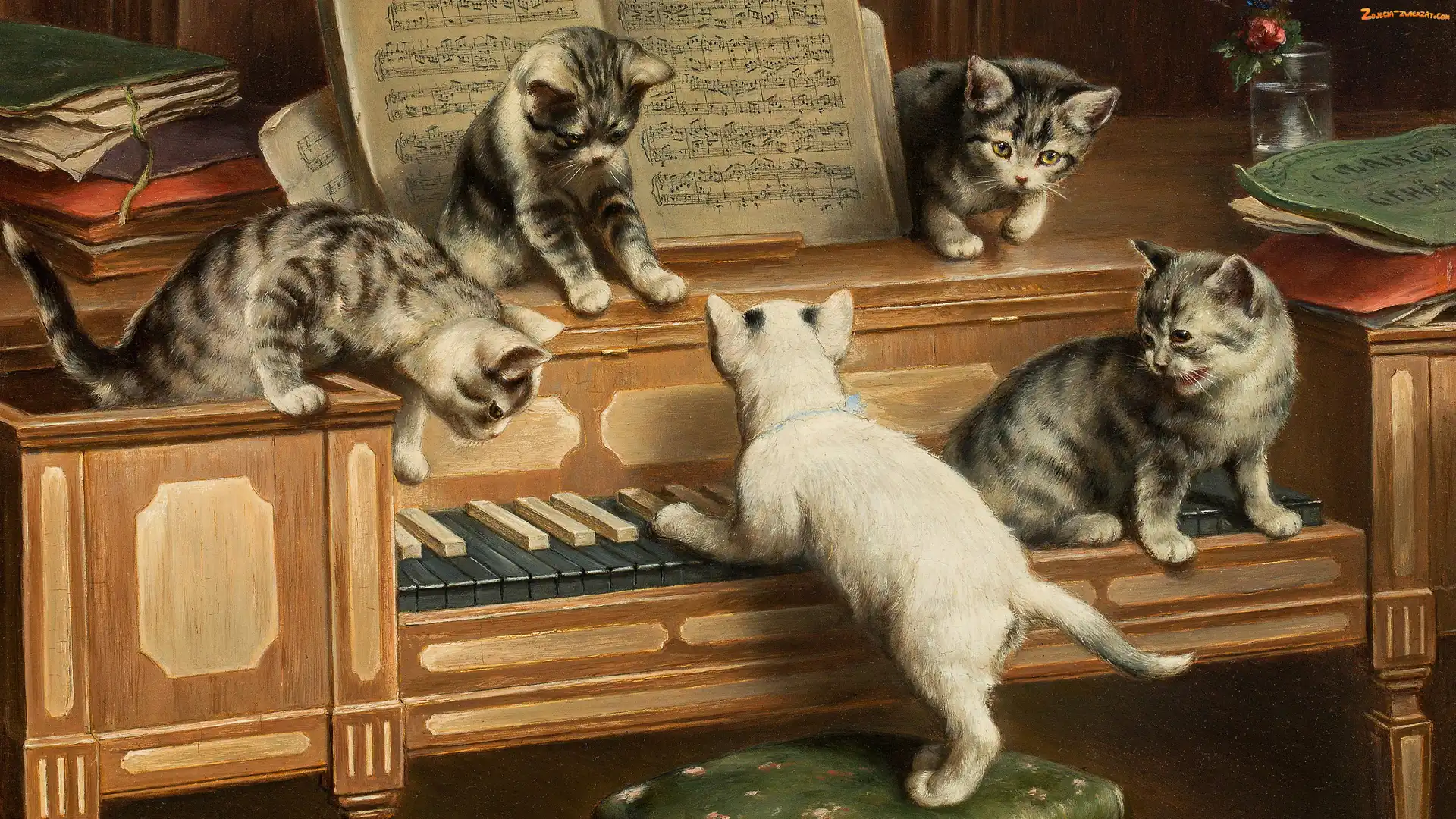 Koty, Carl Reichert, Pianino, Malarstwo, Obraz