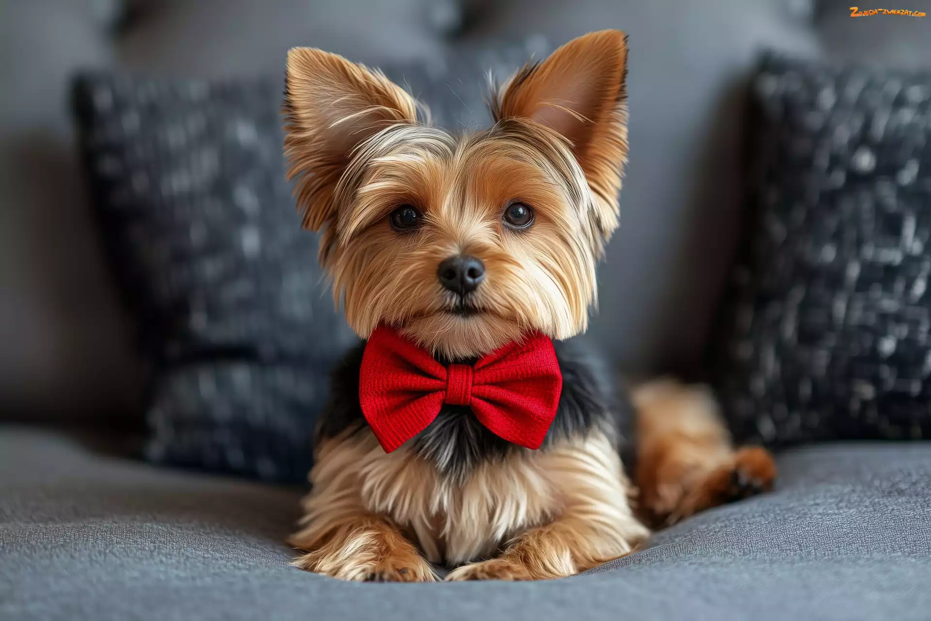 Muszka, Czerwona, Poduszki, Pies, Yorkshire terrier