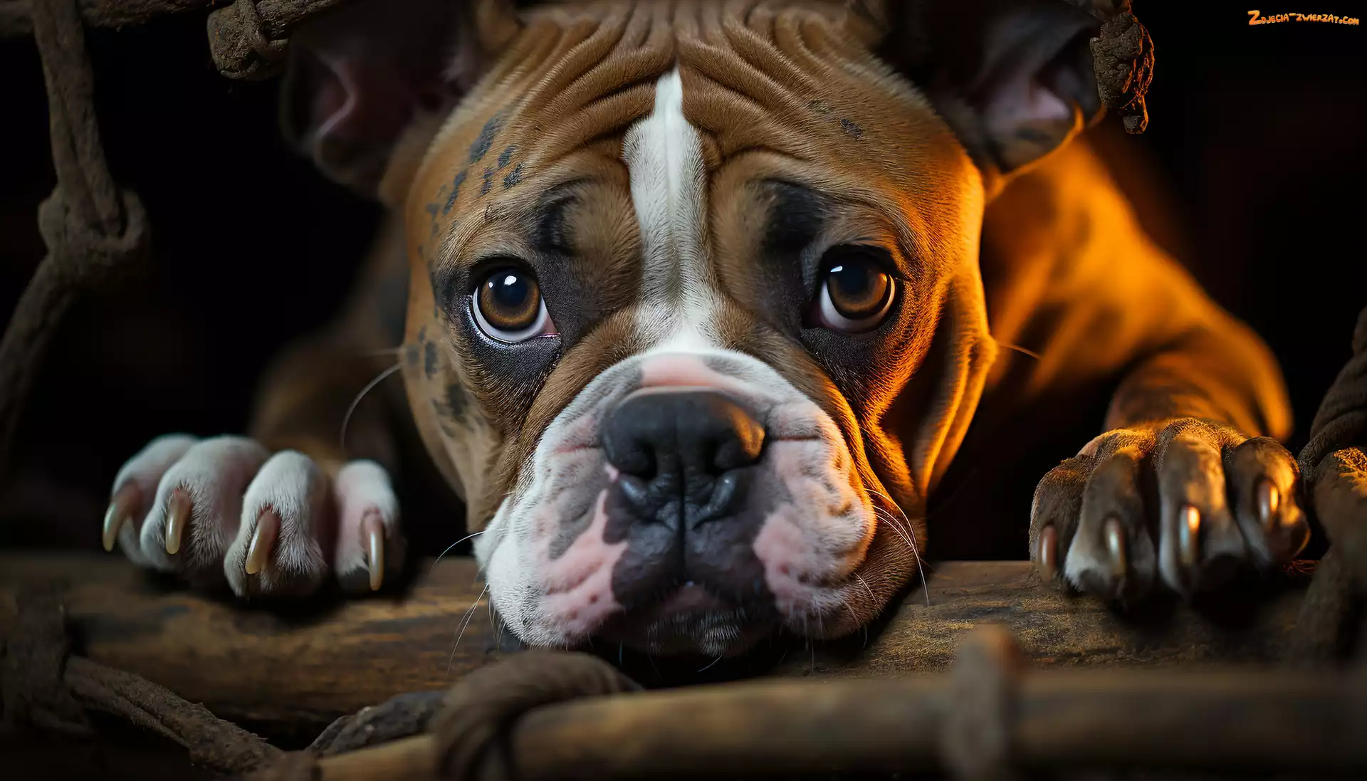 Łapy, Pyszczek, Kłoda, Pies, Buldog