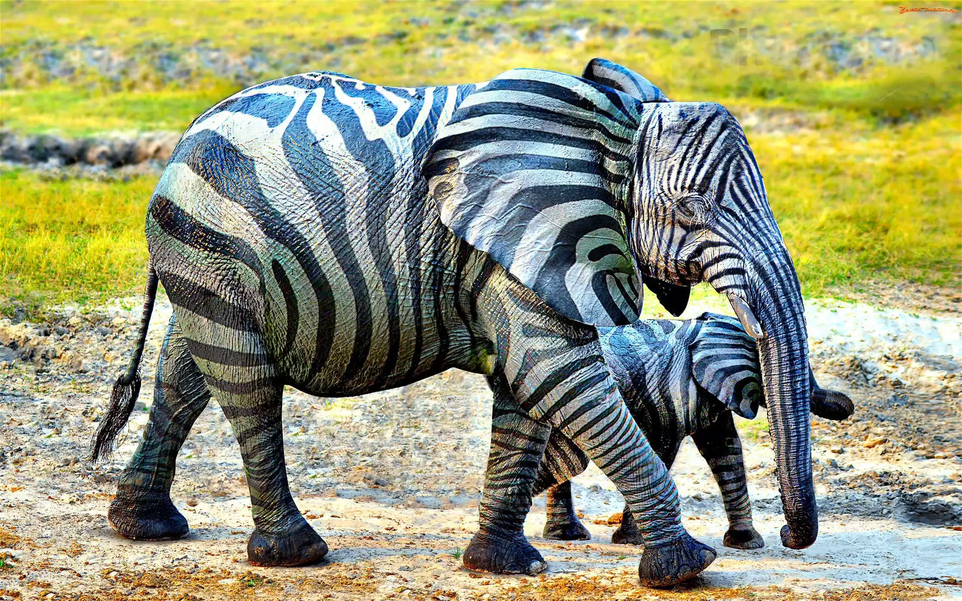 Śmieszne, Słonie, Bodypainting