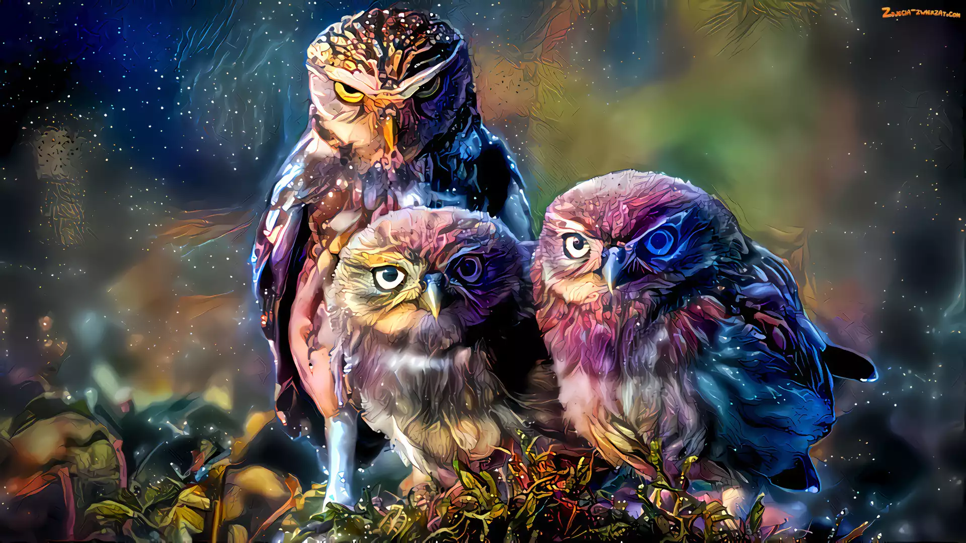 Sowy, Grafika, Trzy, Pójdźki